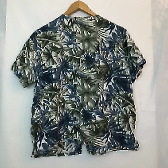 FASHION BUG Blue Green White Hawaiian Tropical Floral Short Sleeve Button Down - Picture 7 of 7